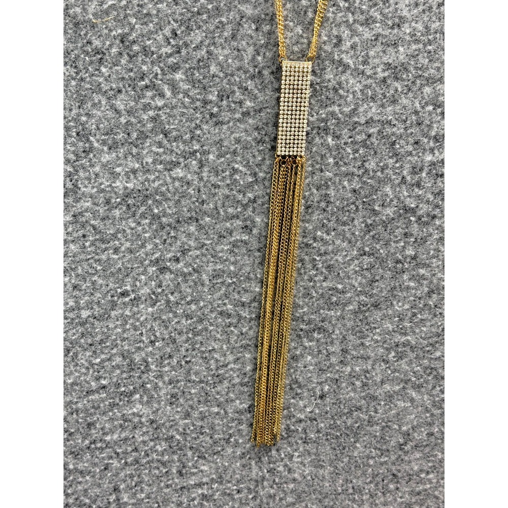 Goldtone Tassel Rhinestone and Chain Necklace - Picture 5 of 7